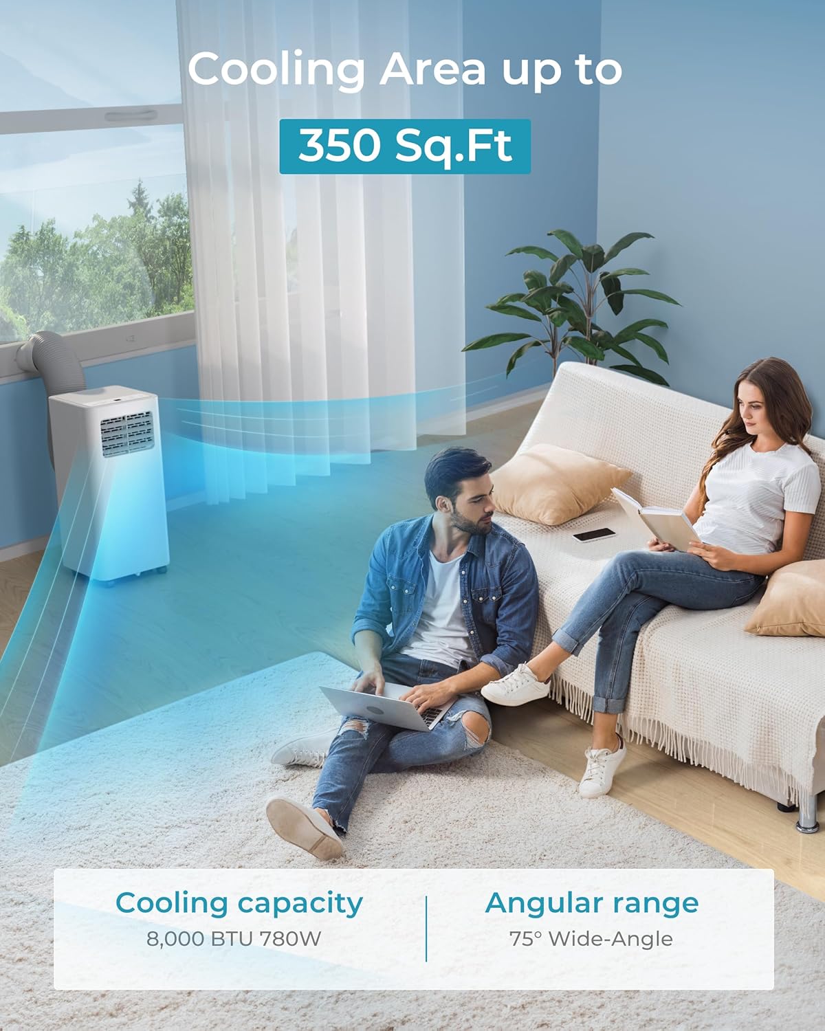 EUHOMY 8000 Btu Portable Air Conditioners, 3 in 1 Portable AC with Cool, Dry, Fan Modes, Quiet Air Conditioners with 24H Timer & Sleep Modes, with Remote, for Bedroom, Apartments up to 350 Sq.Ft