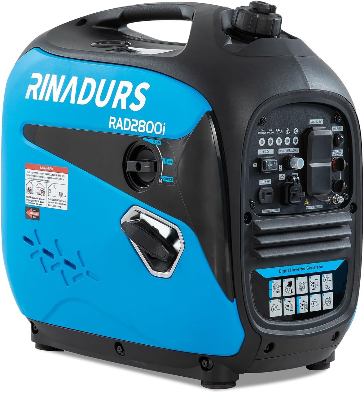 2800 Watt inverter generator  quiet and portable  suitable for home backup power  outdoor camping  and construction sites.EPA Compliant