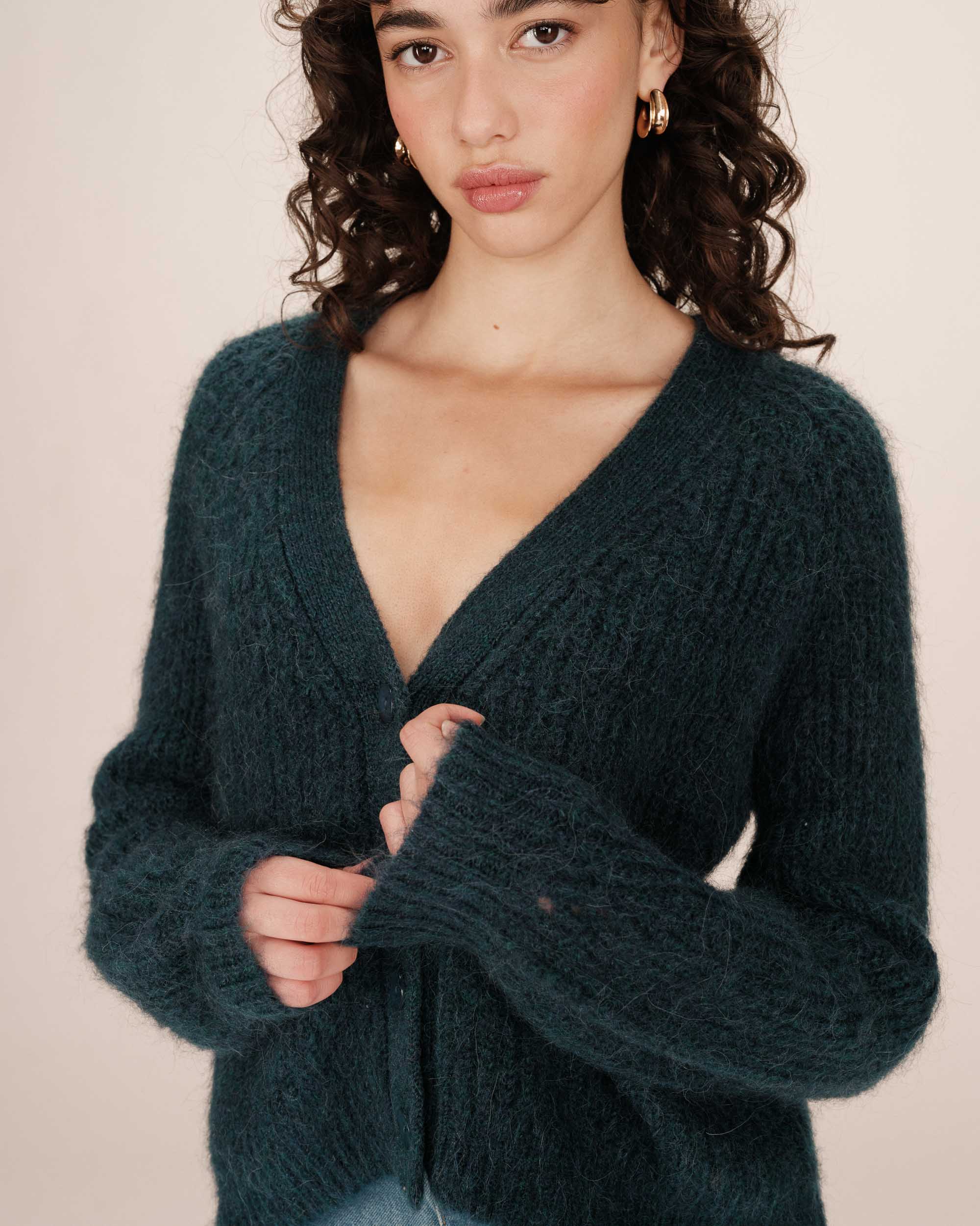 Cardigan laine et alpaga emeraude Saluda