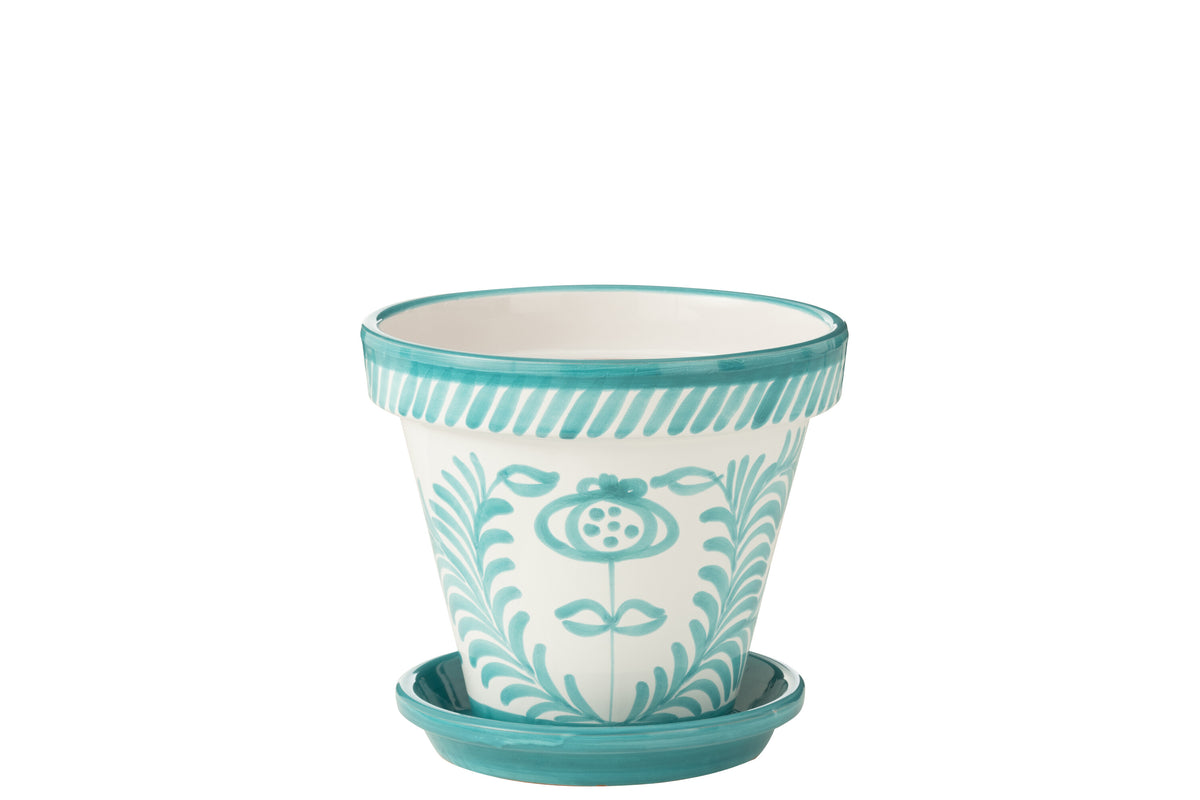 J-Line bloempot Granada Handmade   Painted - keramiek - aqua - large - Ø 35 cm