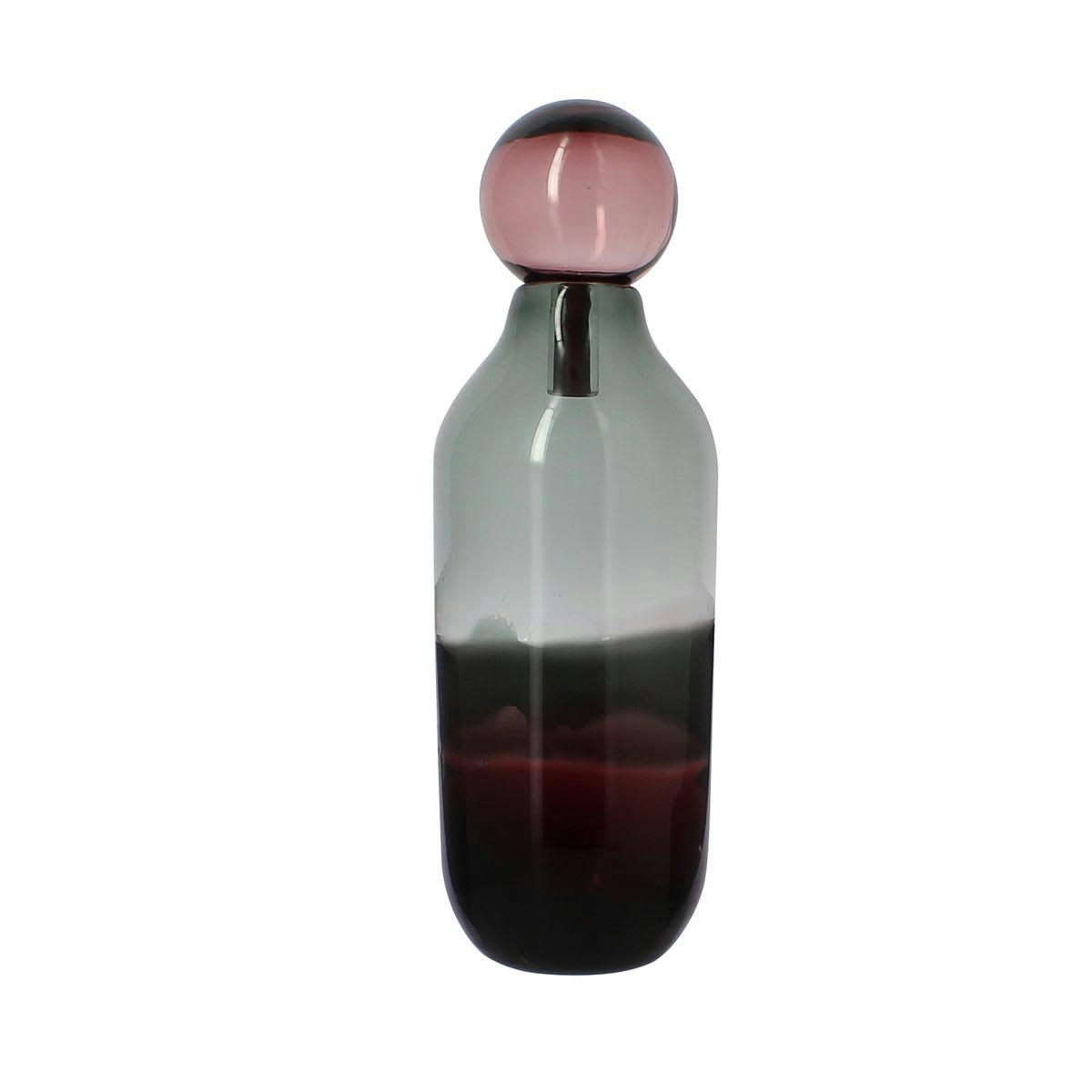 MAJESTY - Vase avec bouchon bordeaux et gris en verre h46cm