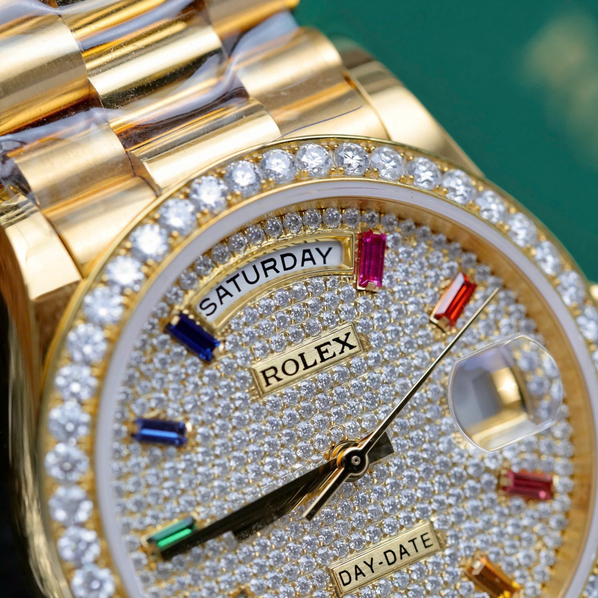 Rolex Day-Date YG Plated Paved-Rainbow Diamond Dial 36mm Super Clone