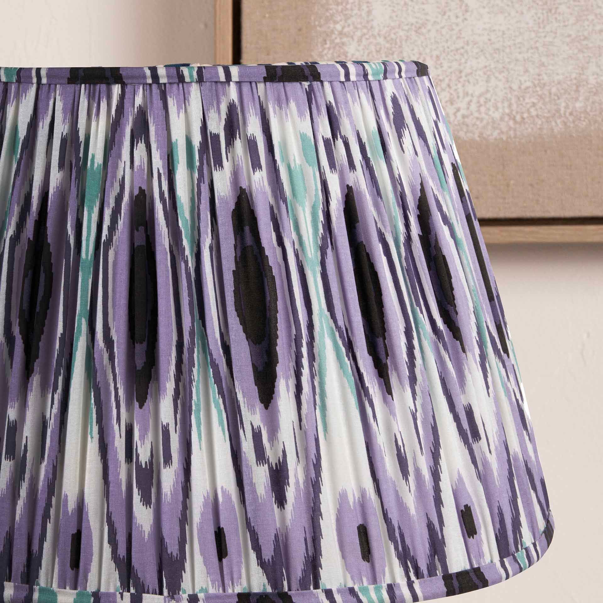 Ruma Lilac Ikat Patterned Pleated Tapered Shade for Table Lamps