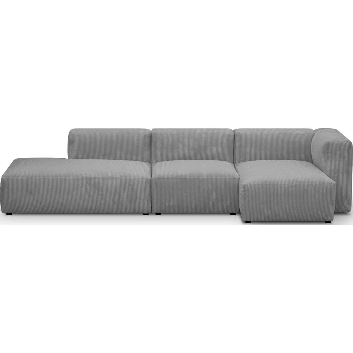 MODULO NEW - Canapé modulable angle droit 5 places en velours côtelé gris clair