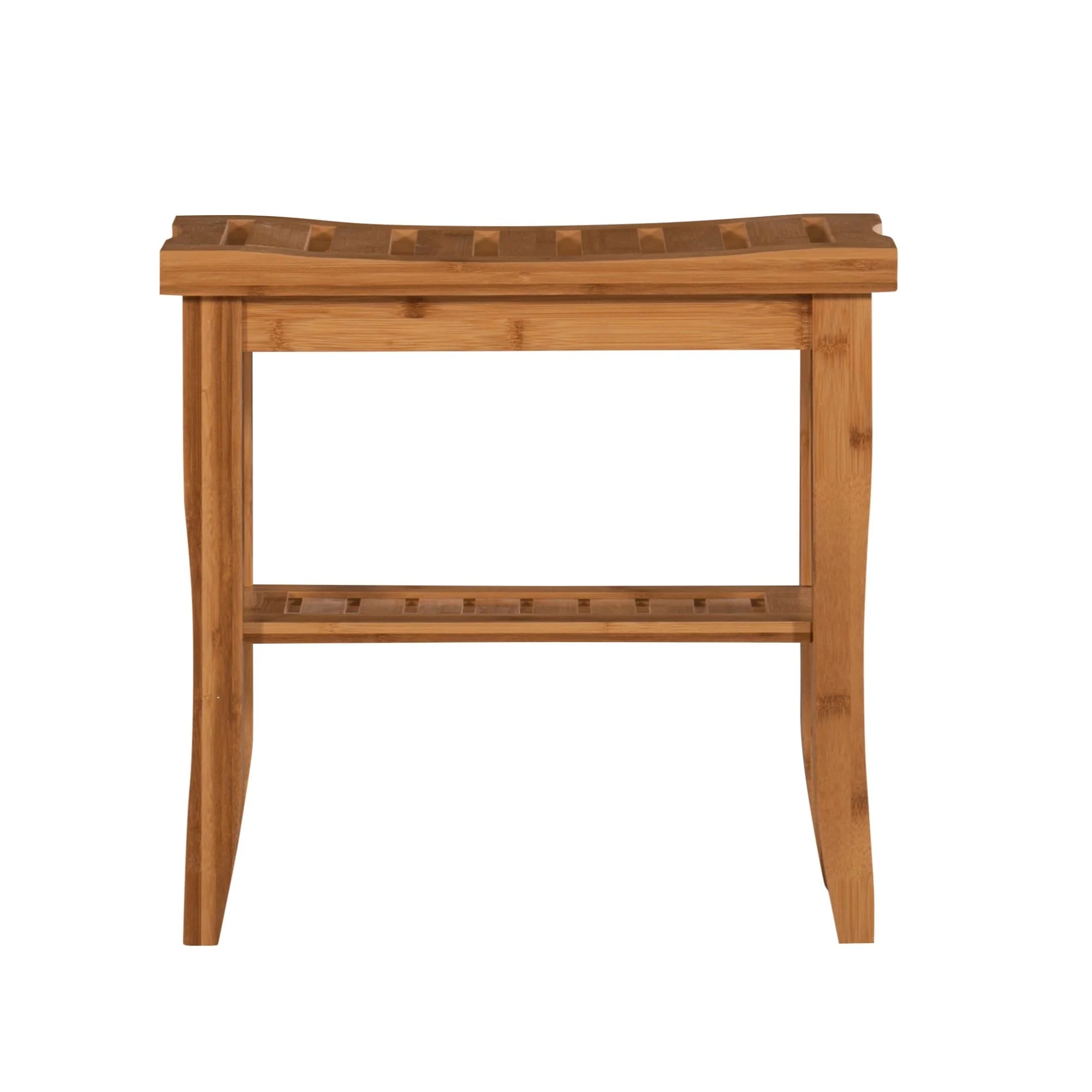 Rectangular Bamboo Stool with Open Shelf - 18.5 - Brown