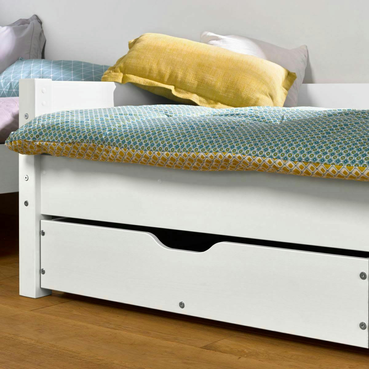 AARON - Lot de 2 tiroirs pour lit superposé 90x190 cm bois massif blanc