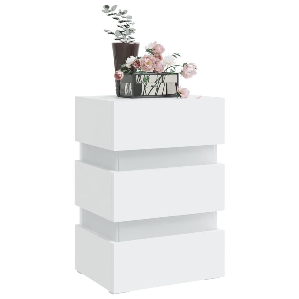 Szafka Nocna Stolik Komoda Biała z LED Do Sypialni 45x35x67 cm