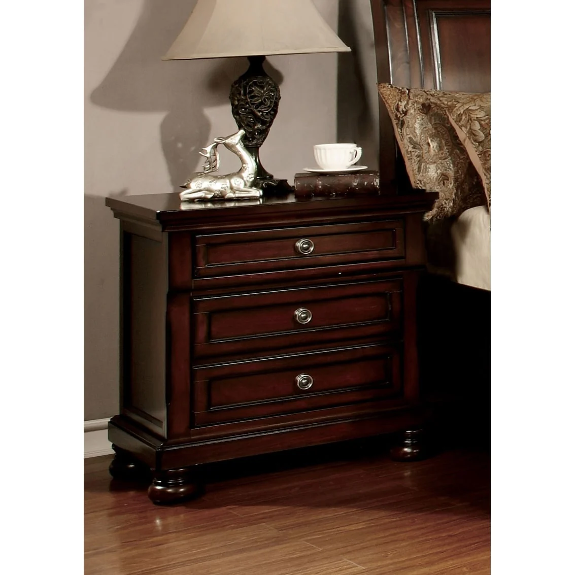 Wooden Nightstand in Dark Cherry Finish