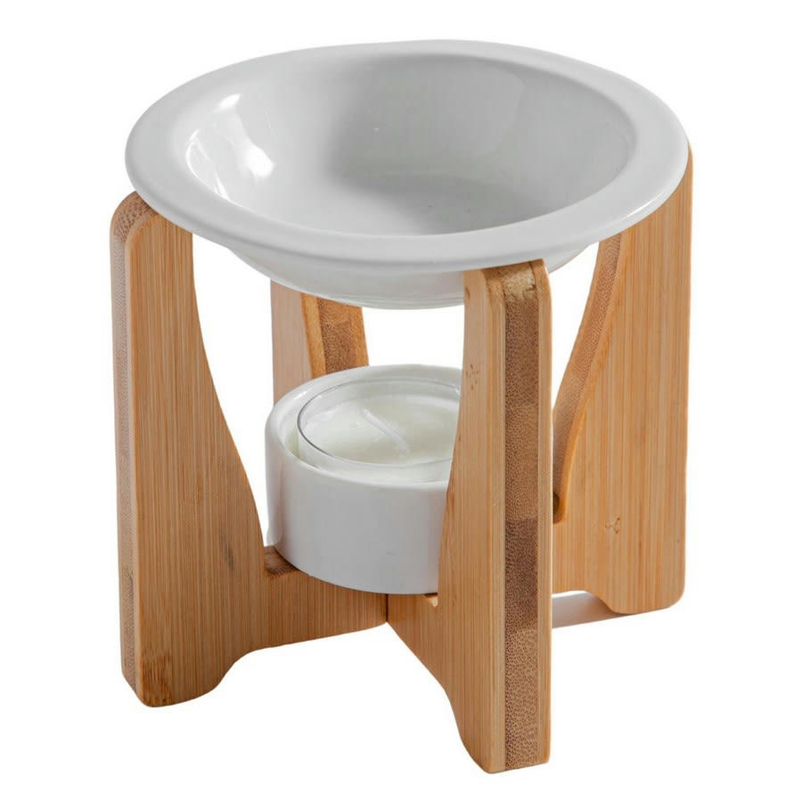 SIMPLICITY - Brûle parfum arche en bambou et céramique blanche - H11cm