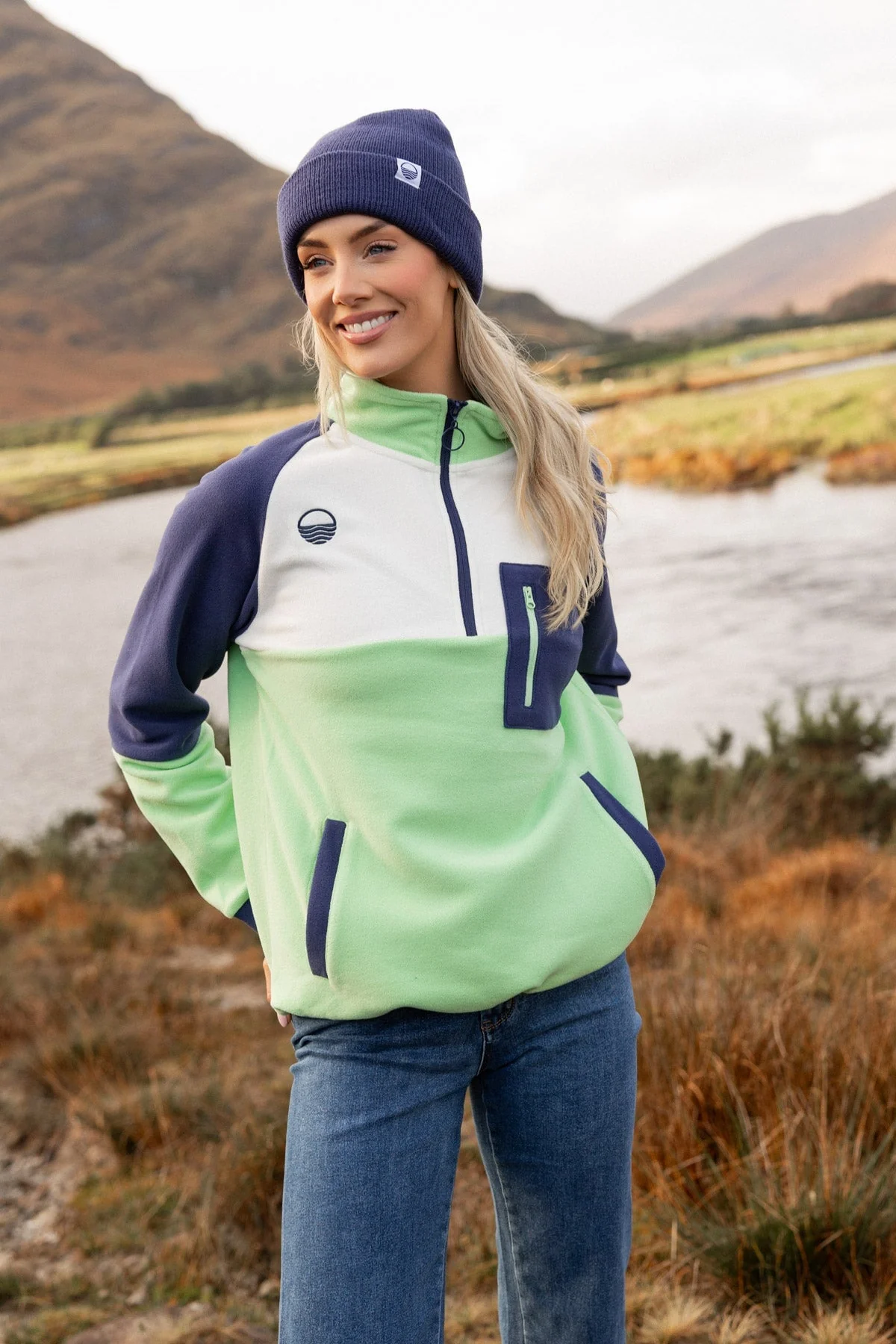 Maeve Polar Fleece in Green & Navy