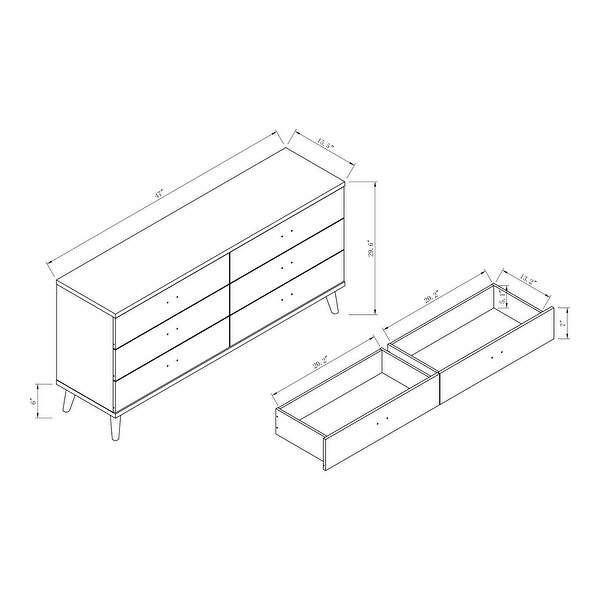 DH BASIC Mid-Century Modern Distressed Grey 47-inch Wide 6-Drawer Dresser by Denhour