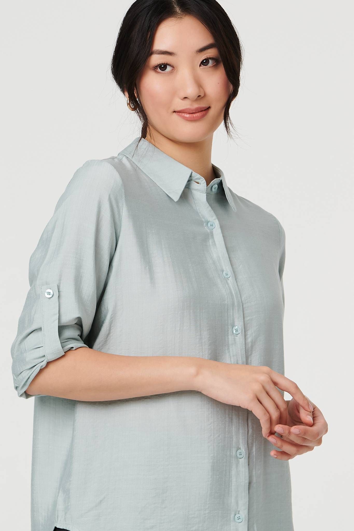 Izabel London Button-Up Curve Hem Relaxed Shirt