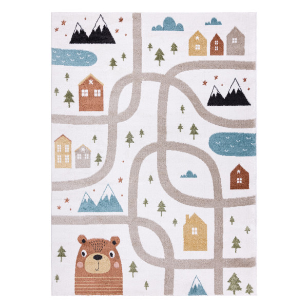 Dywan FUN Polar dla dzieci, uliczki, las, krem 80x150 cm