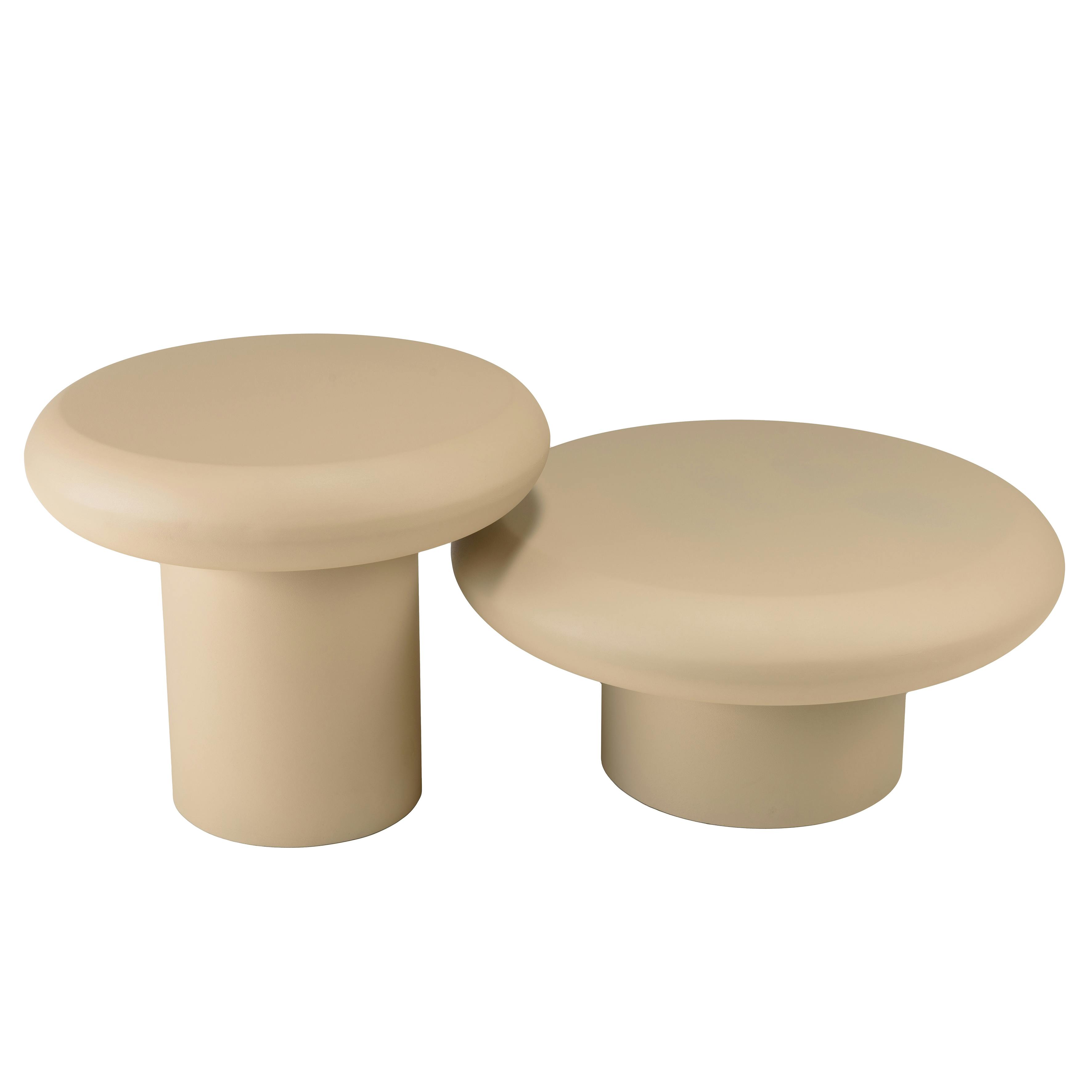 Set de 2 tables basses forme champignon en fer beige mat ELORA