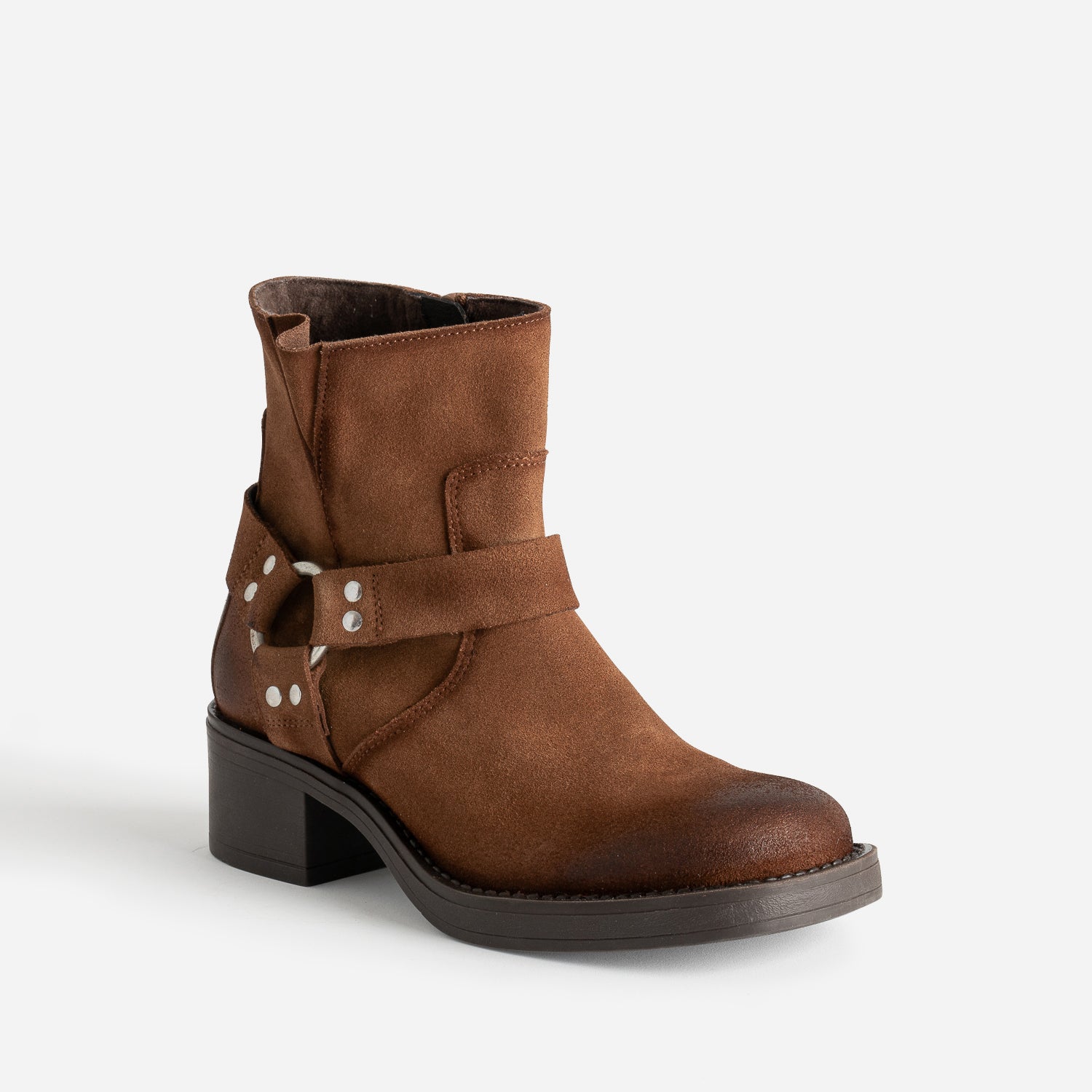 Boots motard TEXTO marron cuir velours