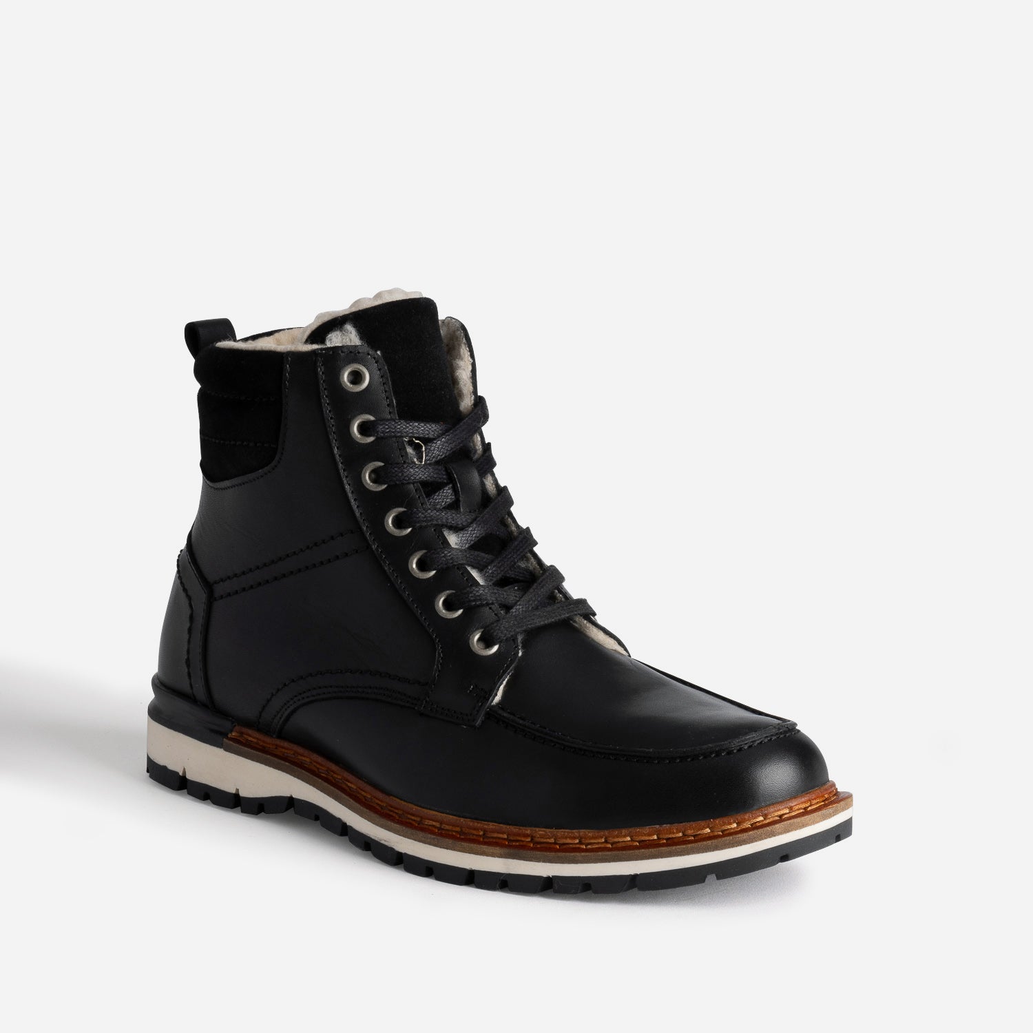 Boots cranté fourré en cuir noir