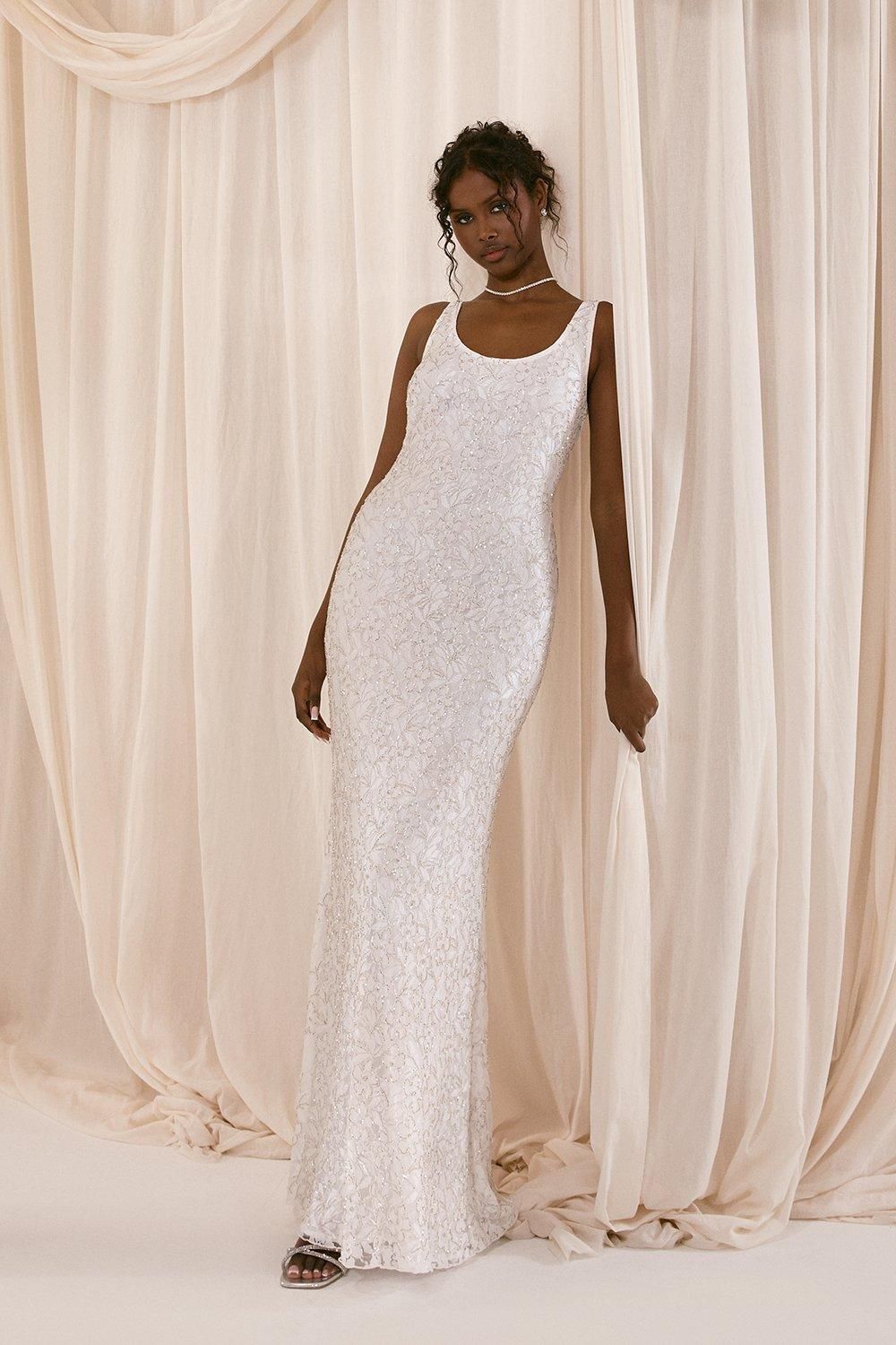 Coast Embellished Lace Column Maxi Wedding Dress