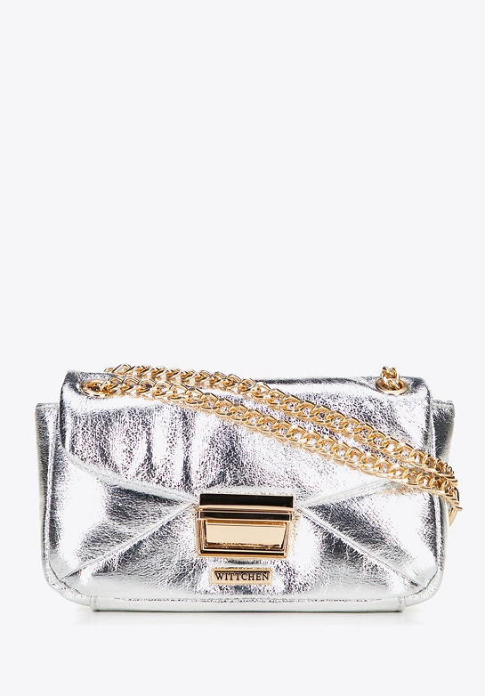 Minitorebka crossbody z połyskującej ekoskóry srebrna