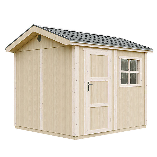 Abri de Jardin Qualité Premium 5,9 m² - H252x250x294 cm - Avec un sol et des bardeaux bitumineux M913-TERRA BROWN - Timbela