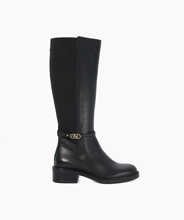 Tias Black - Branded Buckle Knee High Boots