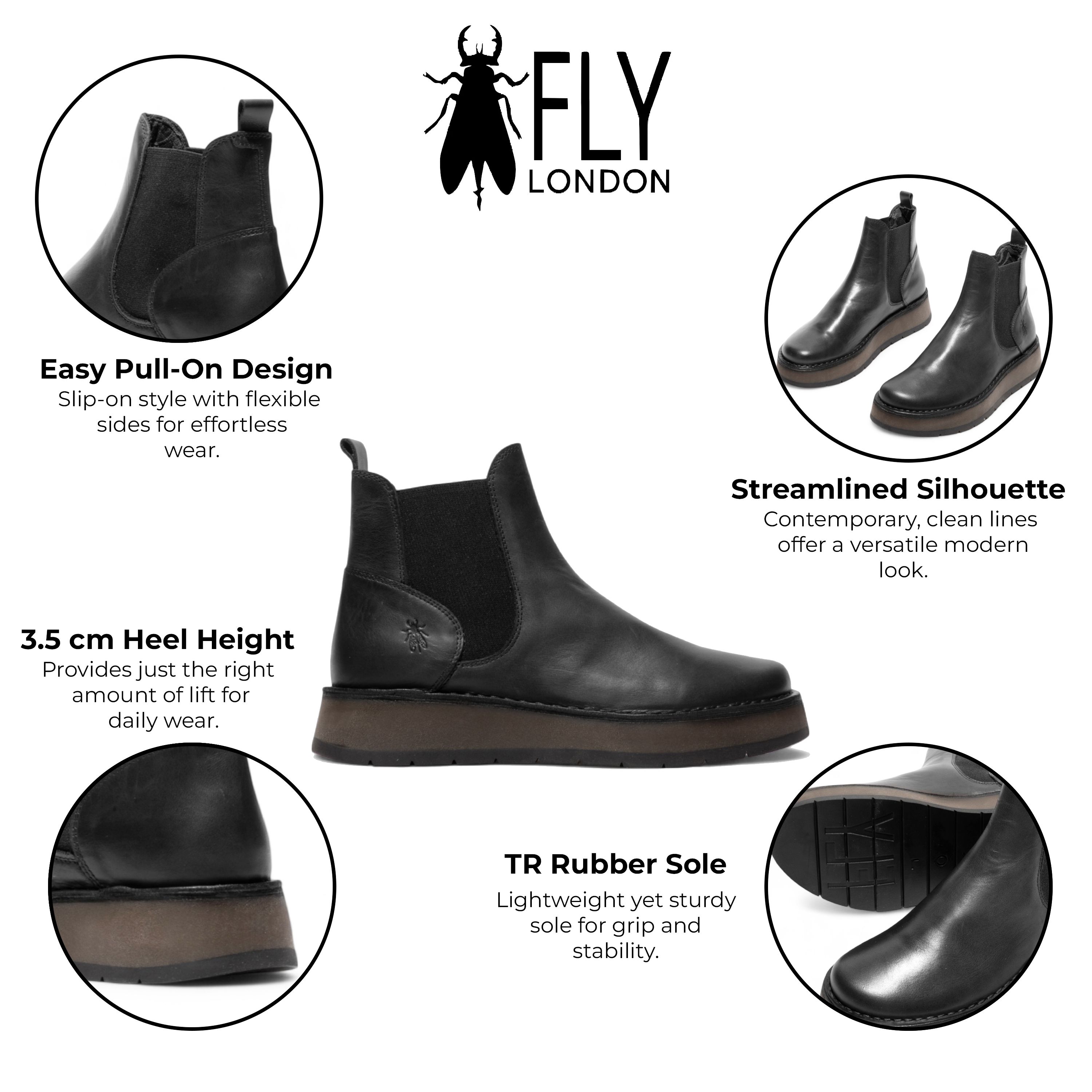 Infinity Leather Fly London RAWI131 Chelsea Leather Ankle Pull-On Classic Comfort Boots