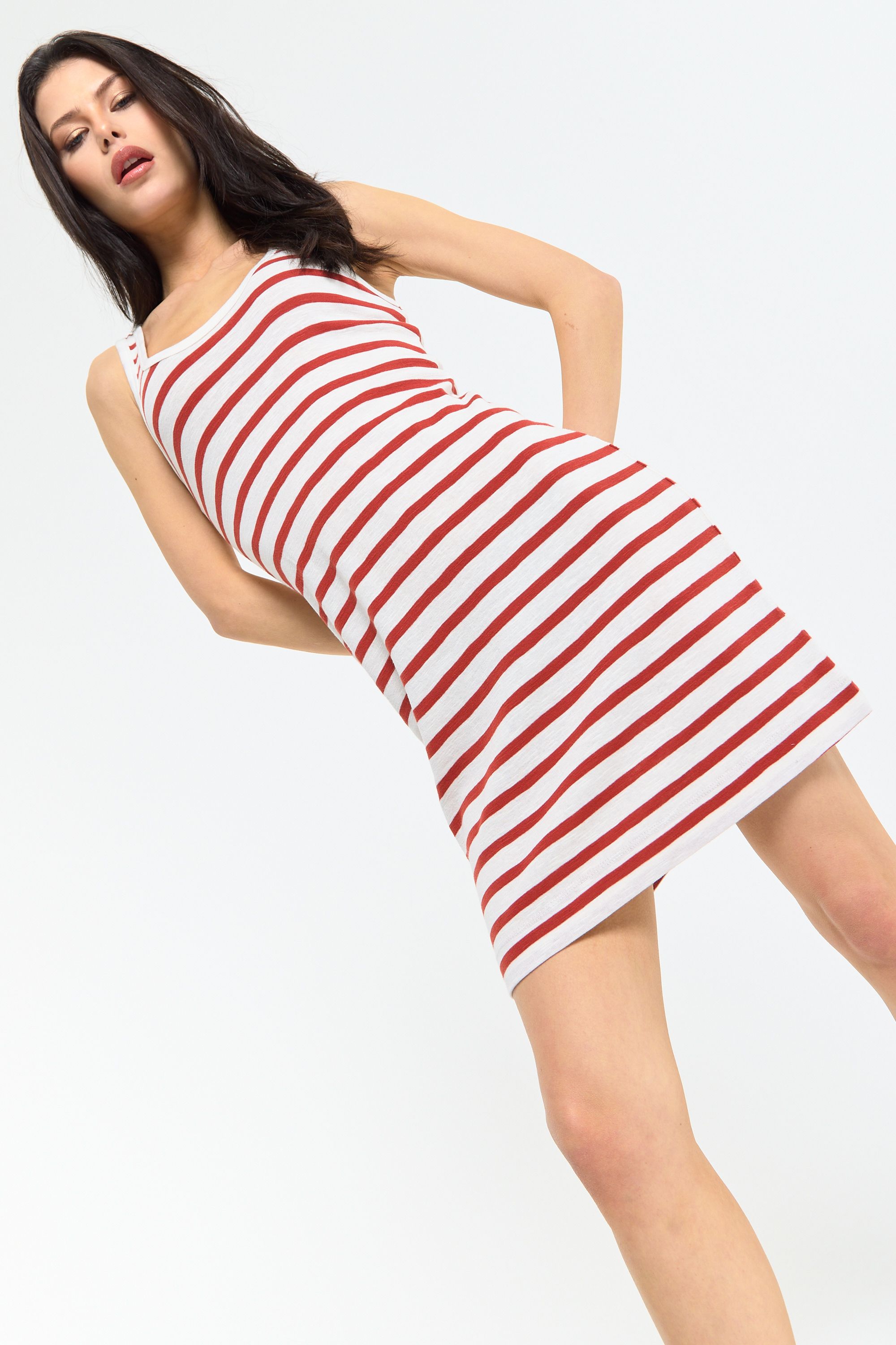 House of Holland Red Stripe Ribbed Mini Dress