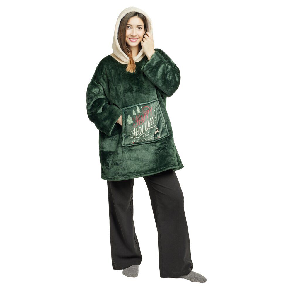 Pull plaid No&euml;l adulte à capuche rouge et vert 70xH80cm (4 modèles)