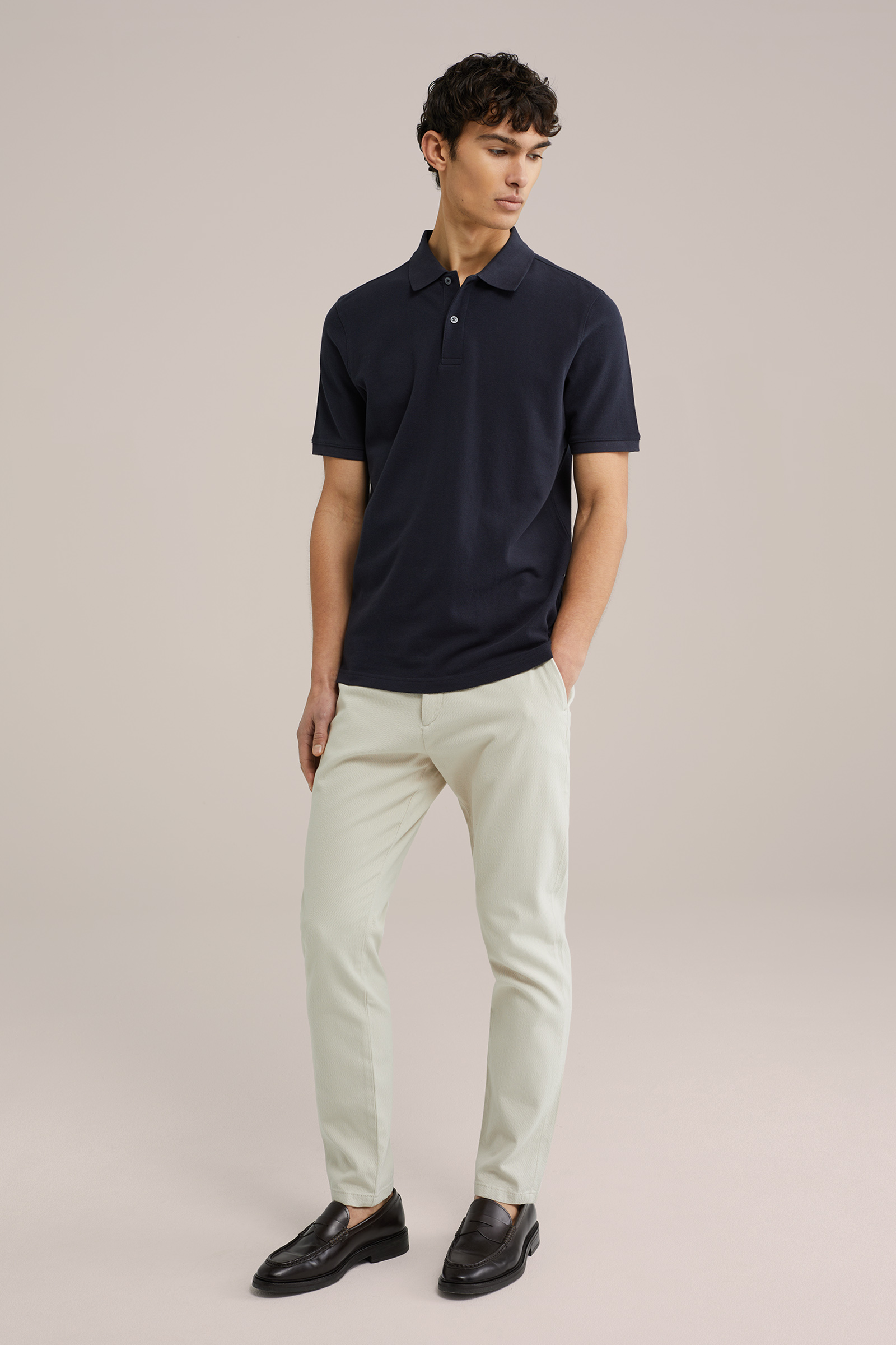 Heren Slim fit polo met structuur en embroidery
