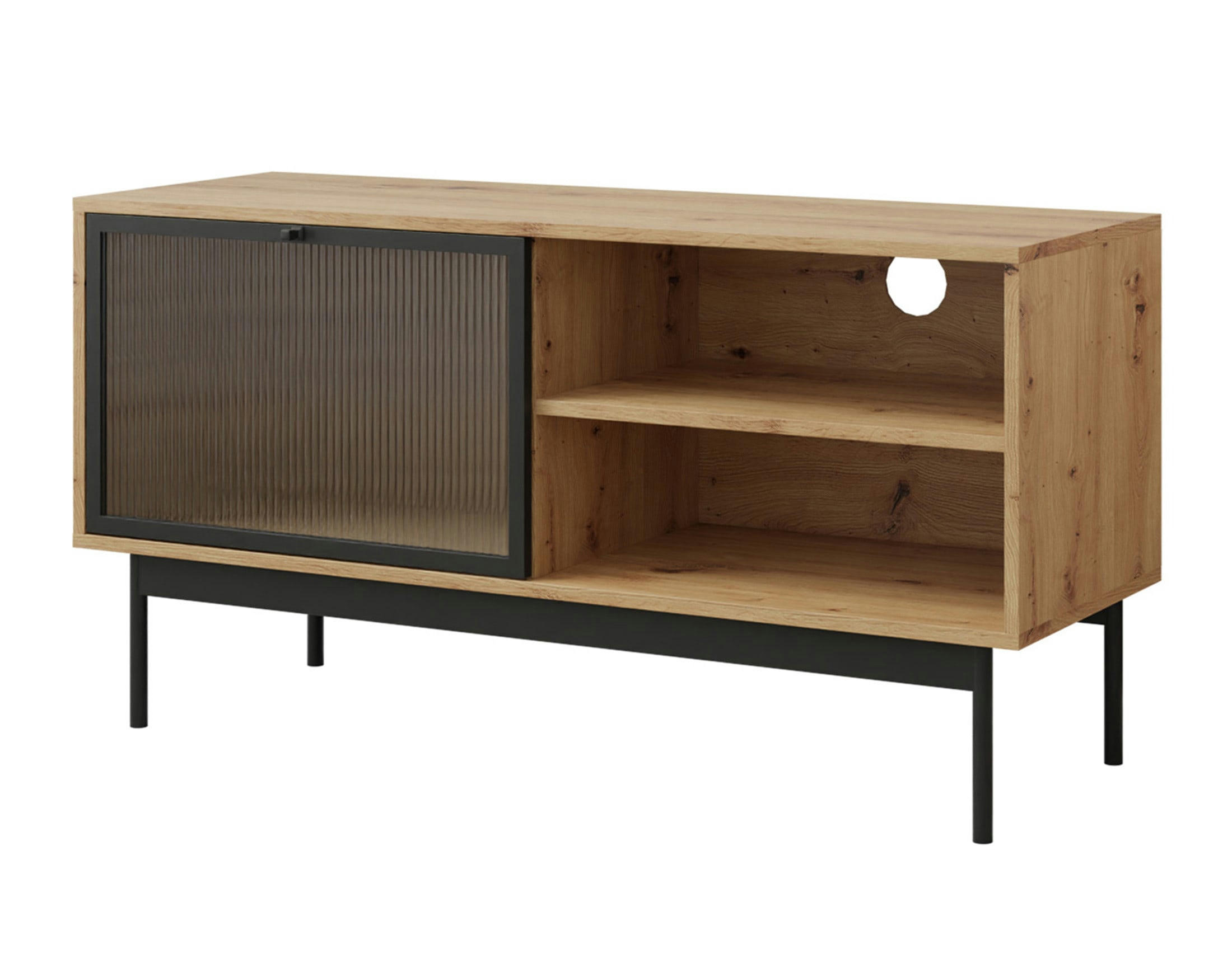 LAMIA - Meuble TV style industriel 117 cm noir / bois