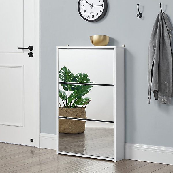 Etagère à Chaussures Vogar Miroir 103 x 63 x 17 cm Blanc en.casa