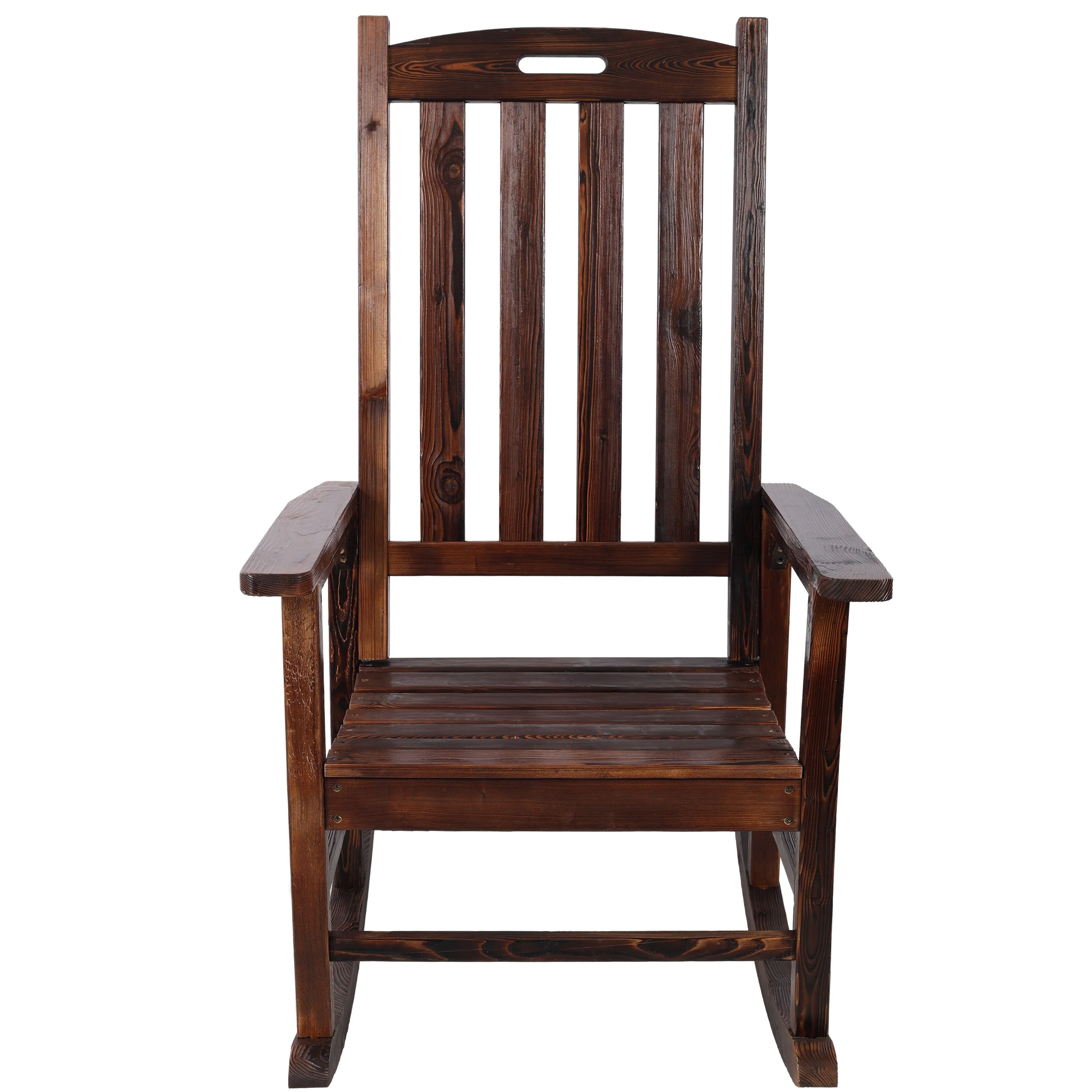 Wooden Oversized Porch Rocker Chair with Tall Backrest, High Back Smooth Rocking Chairs for Outdoor & Indoor