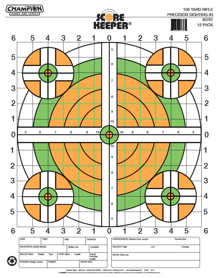 Champion Scorekeeper 100-Yard Rifle Sight-in Shooting Paper Target, Orange/Green, 12-pk