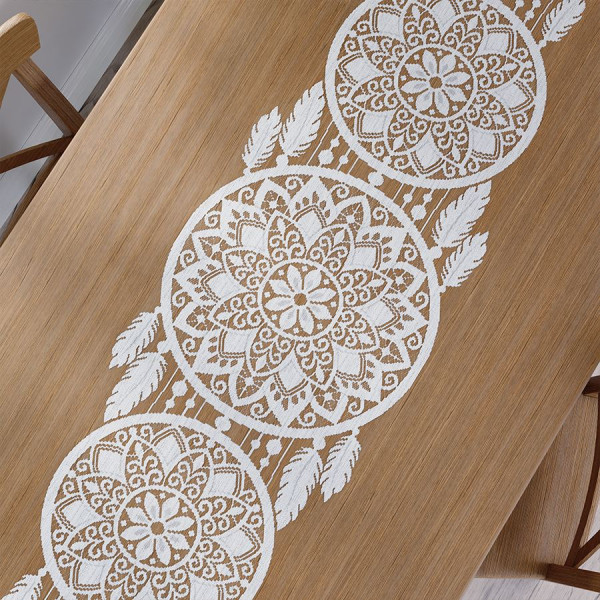 Bieżnik żakardowy na stół łapacz snów 44x224 cm biały Alia boho