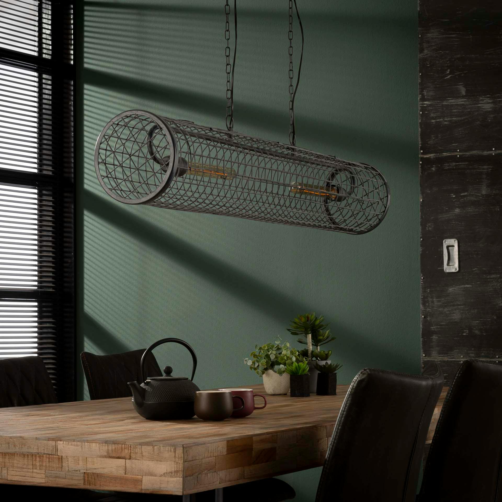 Suspension industrielle cylindre grillagé 2 lampes RALF