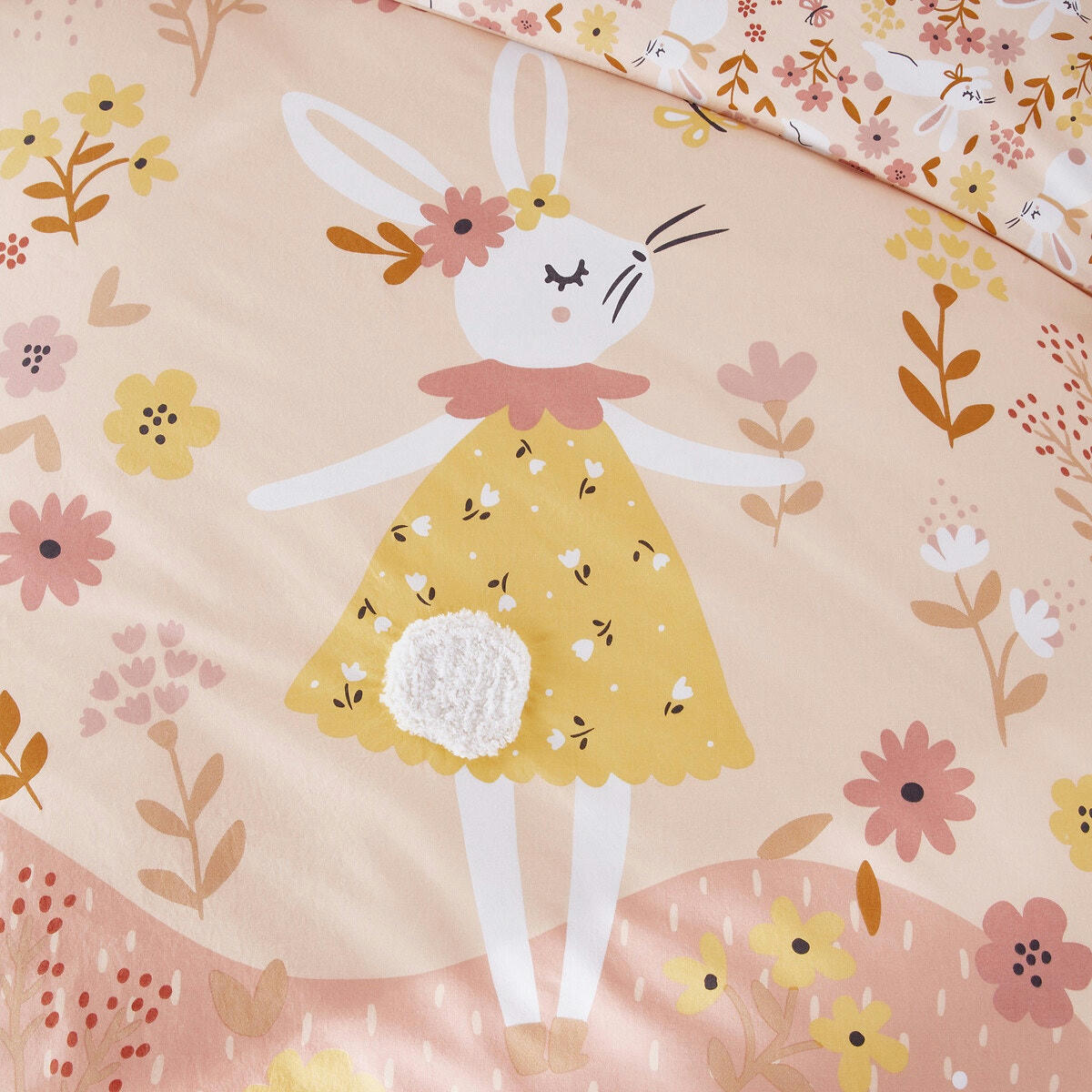 Housse de couette coton biologique, Lapin fleuri
