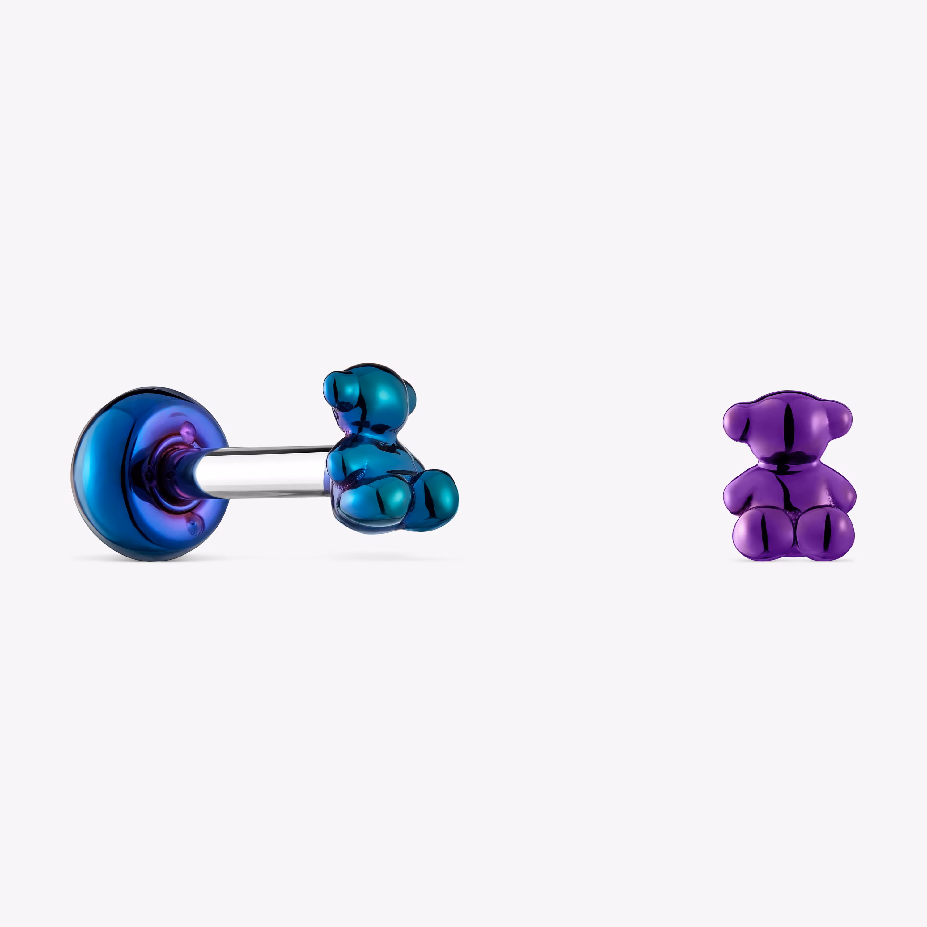 Pack de piercings de oreja de acero IP lila y verde Bold Bear