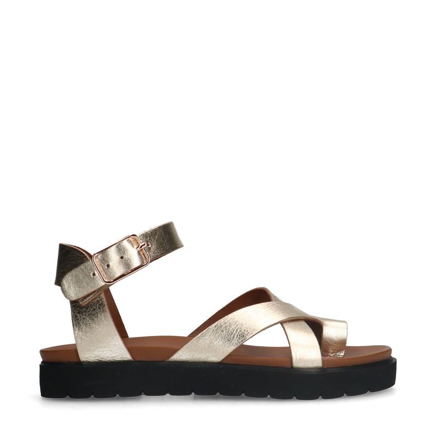 Manfield Gouden leren sandalen met plateauzool
