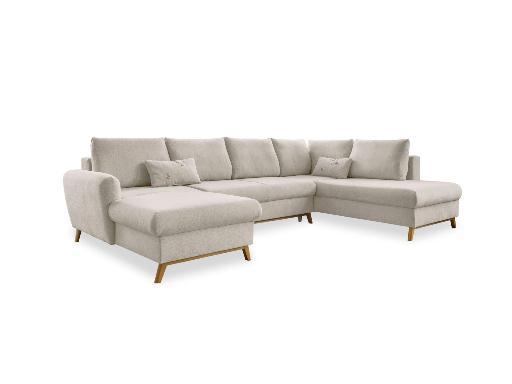 LAGOM - Canapé panoramique 7 places angle droit en tissu beige