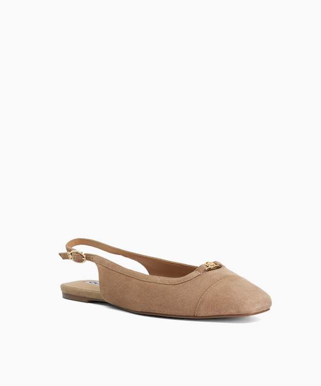 Hanna Caramel - Suede Sling Back Logo Flats