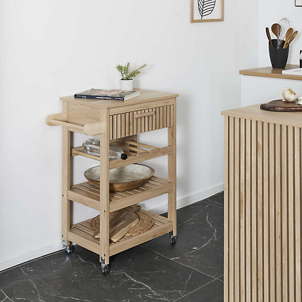 Desserte de cuisine 3 plateaux et 1 tiroir Saulk en bois