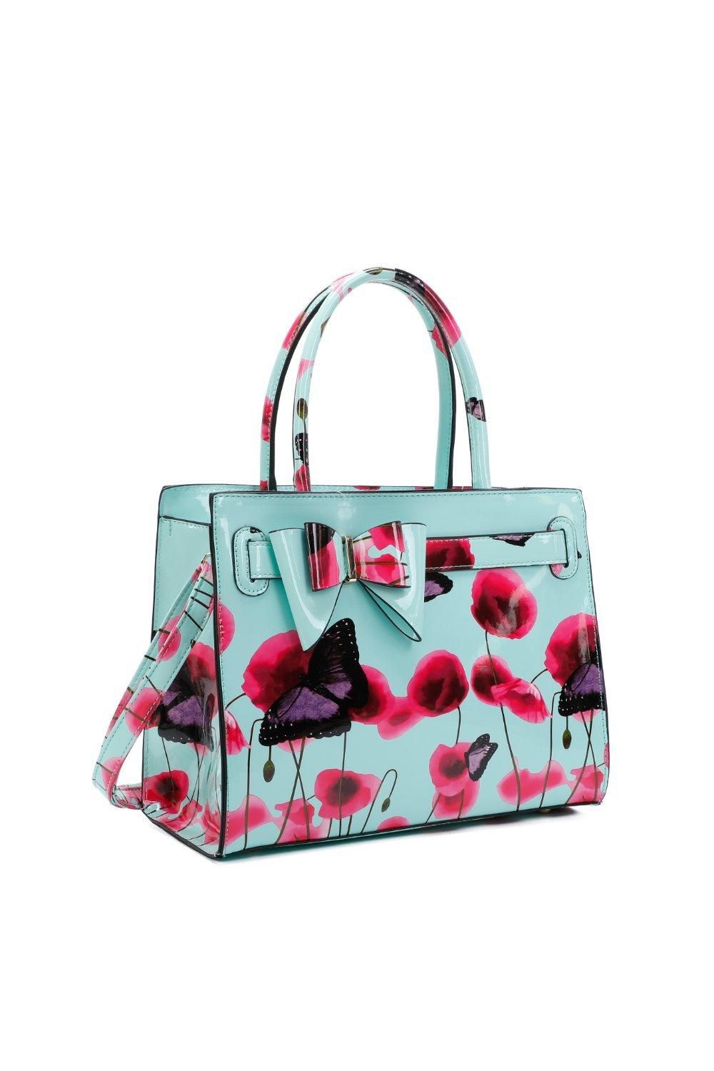 Fontanella Fashion Poppy Patterned 2 in 1 Ribbon Tote Bag with Purse