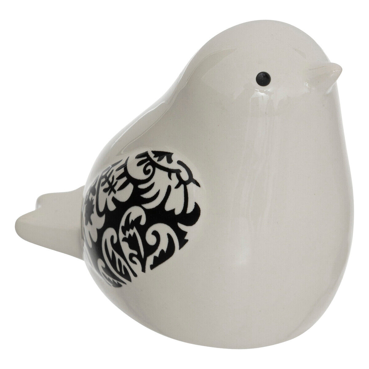 Estátua de passaro branco e preto em cerâmica