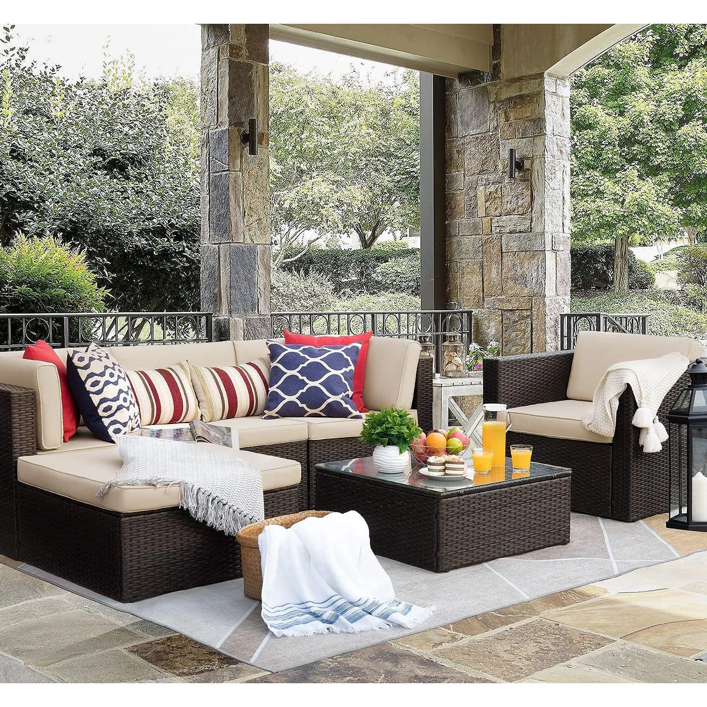 Homall 6-piece Patio Furniture Set Cushioned PE Rattan Outdoor Sectional Sofa Conversation Set