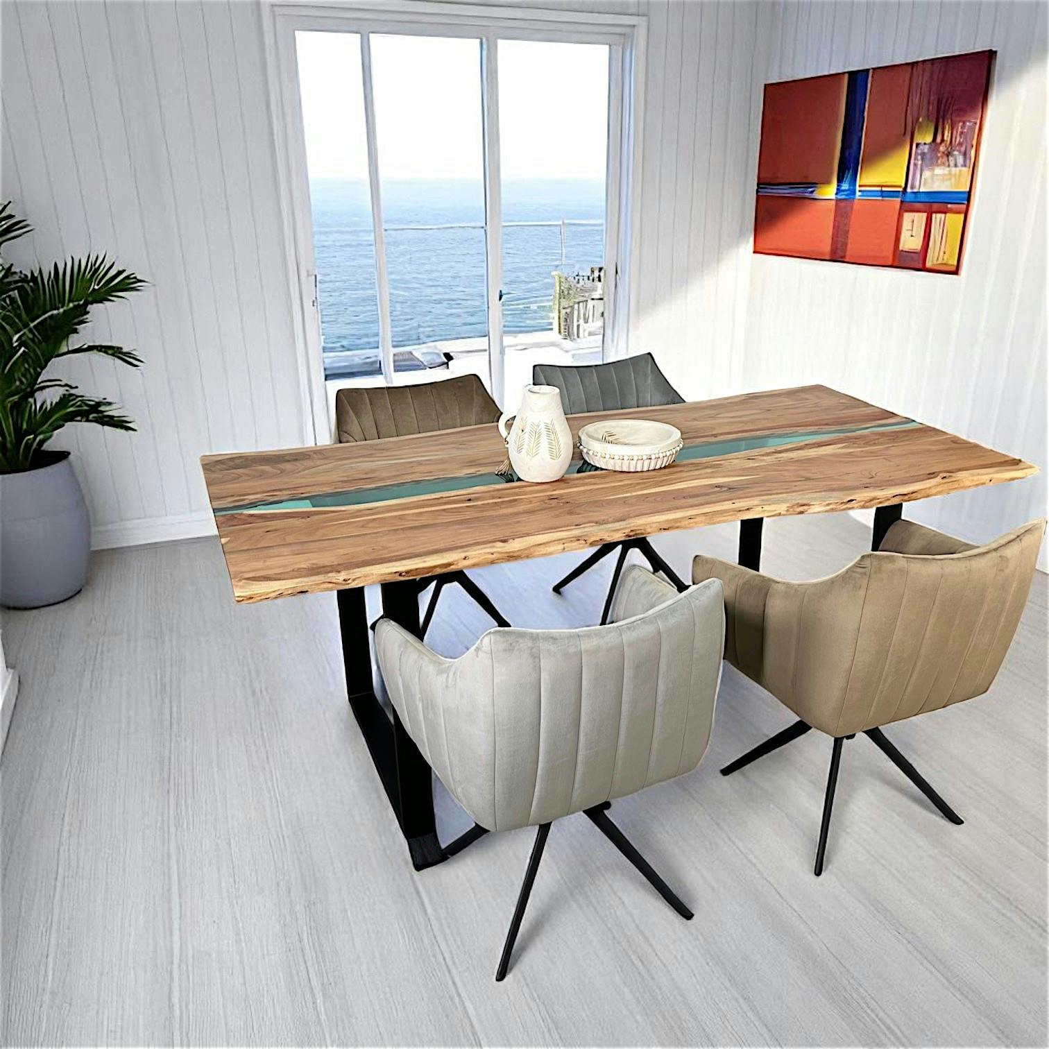 Table rivière epoxy lagon et bois d'acacia 200 cm BORA