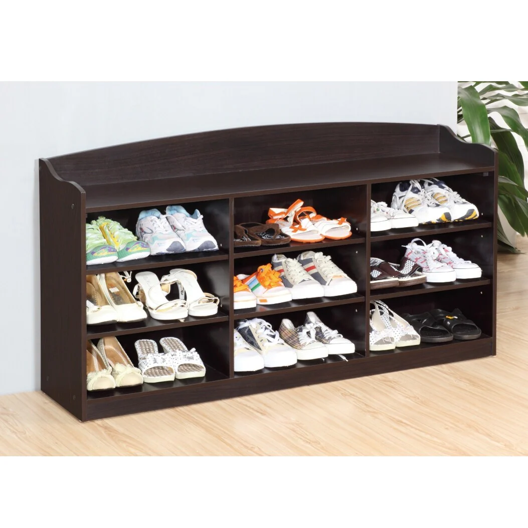 Entry Bench Shoe Rack with Nine Storage Shelves with Top Open Shelf