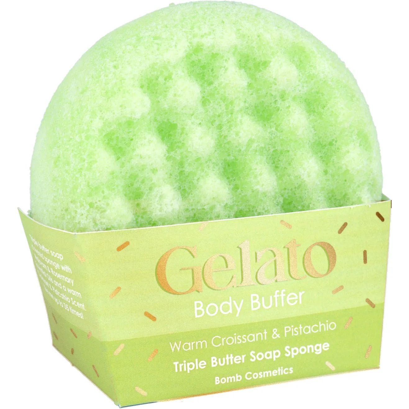 Bomb Cosmetics Gelato Body Buffer Soap Sponge Warm Croissant & Pistachio