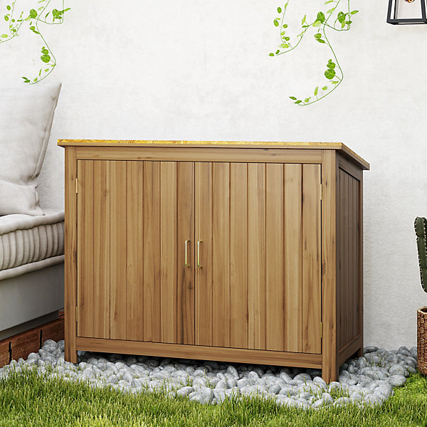 Armoire de jardin en bois - 2 portes, étagère - dim. 110 x 50 x 85 cm