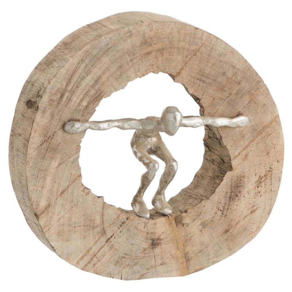 - Statue personnage bois naturel et aluminium