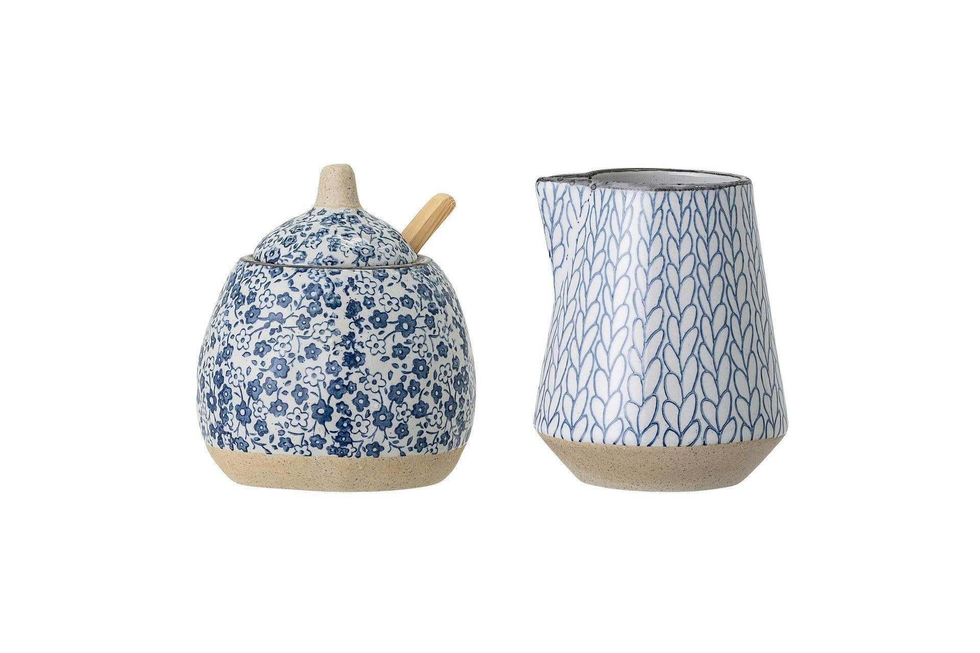 CAMELIA - Pichet à lait et sucrier en porcelaine bleu