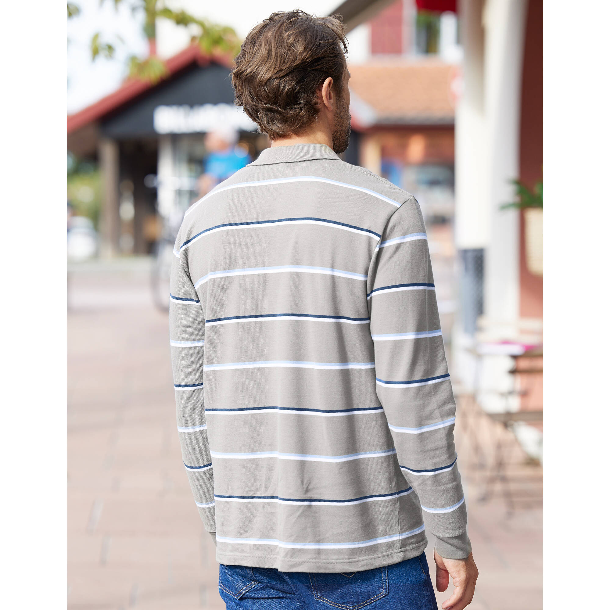 Polo rayé maille piquée chinée manches longues